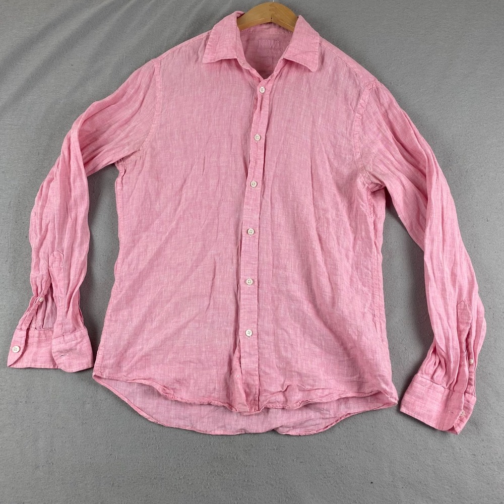 KIWI Saint Tropez Mens linen shirt Medium Casual Button Down long sleeve pink